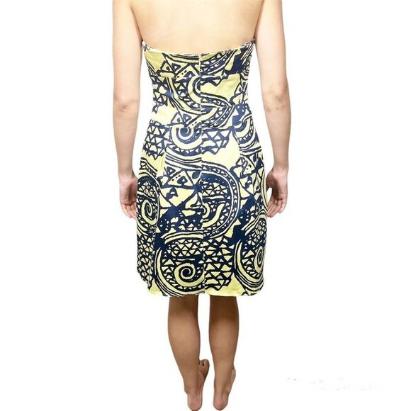 Kay Unger Women's Size 12 NWT  Yellow Blue Pattern Strapless Retro Mini Dress - Picture 4 of 13